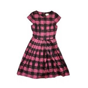 People Tree Dress Women's 16 Pink Black Plaid 100% Organic Cotton A-Line Prairie